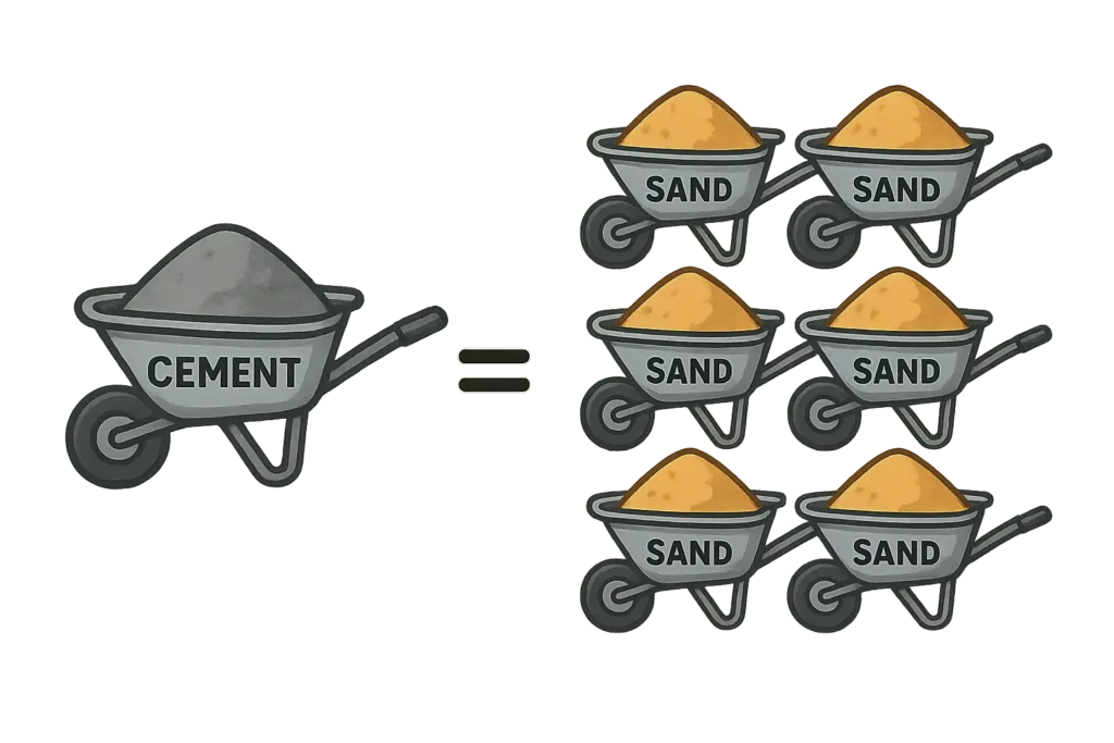 Illustration of Cement & Sand Ratio of 1:6