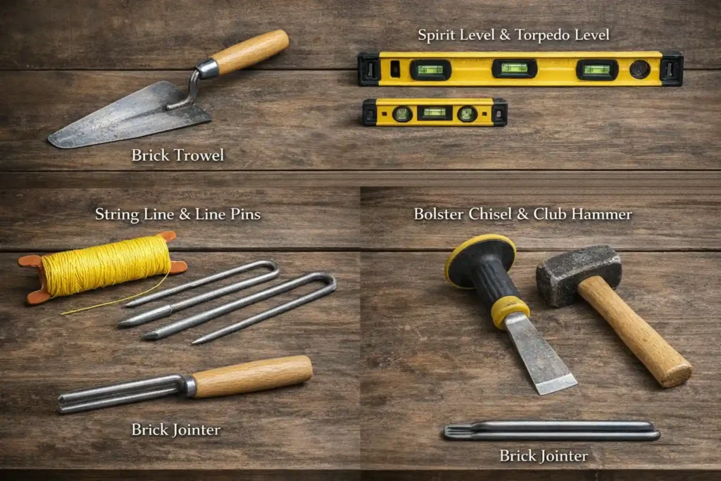 picture illustrating the bricklaying tools