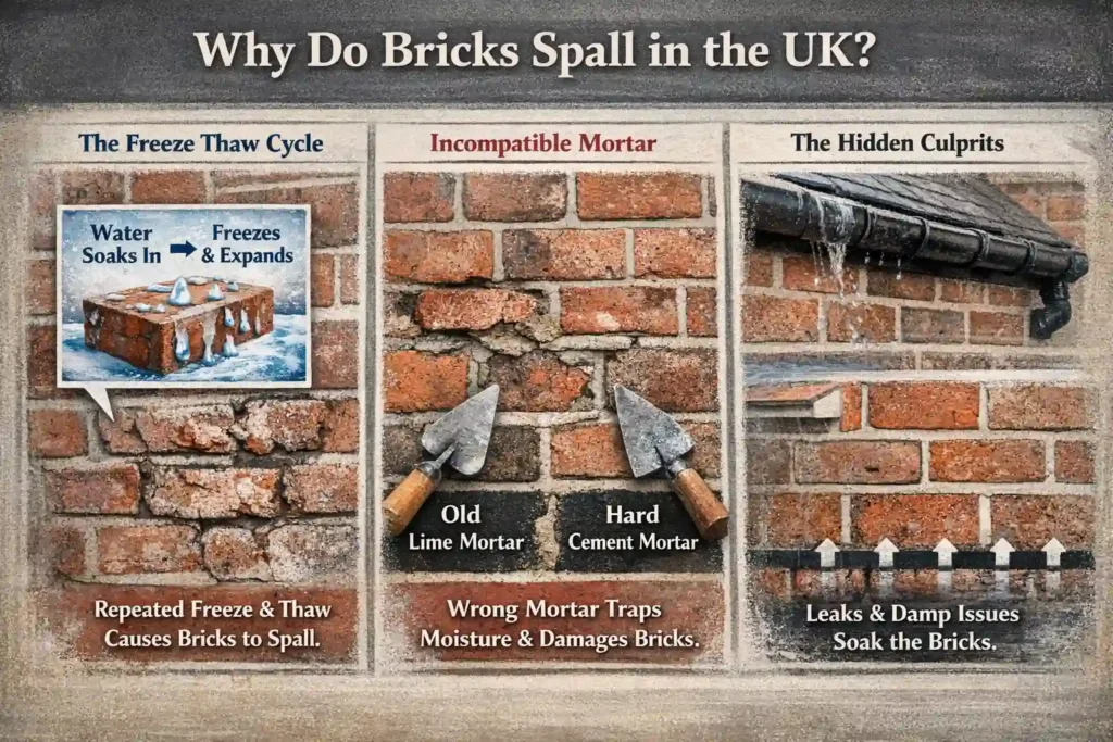 Picture showing causes of brick spalling